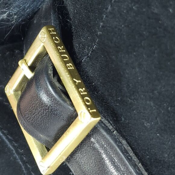 Tory Burch Women's Jaden US8 Black Rabbit Fur Lined Leather Suede Winter Boots - Picture 12 of 16